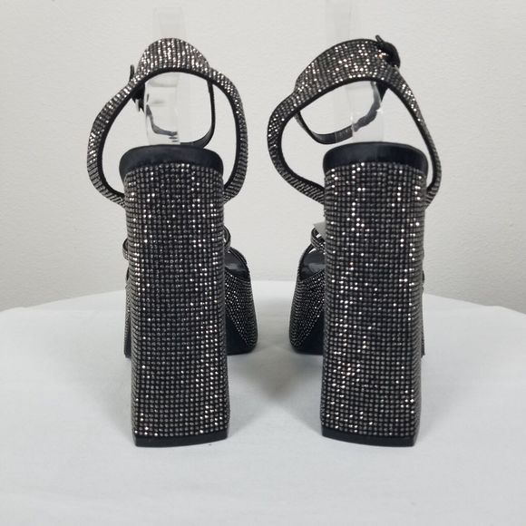 Zara Black Rhinestone Studded Platform Retro Y2K Strappy Blogger Fave Pumps Sz 8 - Picture 6 of 12